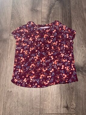 Old Navy Burgundy Floral Short Sleeve Tee with Pink & Blue Blooms